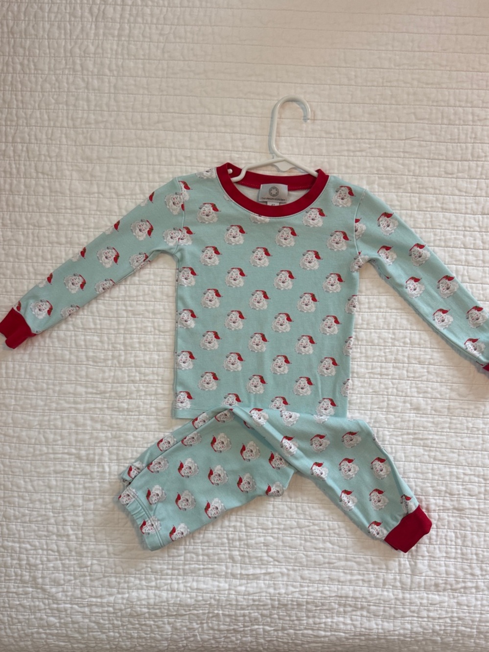 Kids Mint Santa Print Pajama Set with Red Trim
